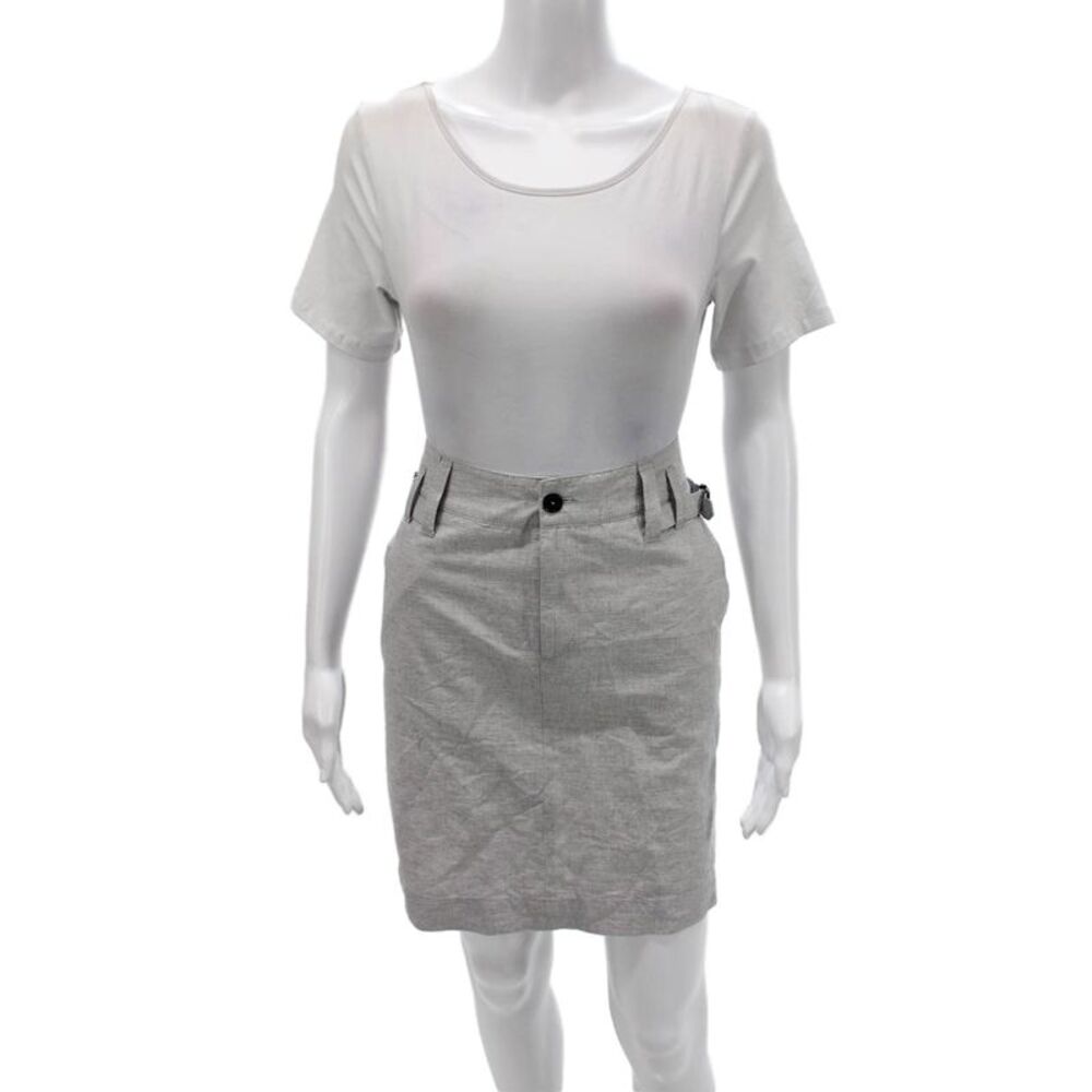 Bensimon Women Straight Pencil Skirt Gray Button Cotton Short Size 36